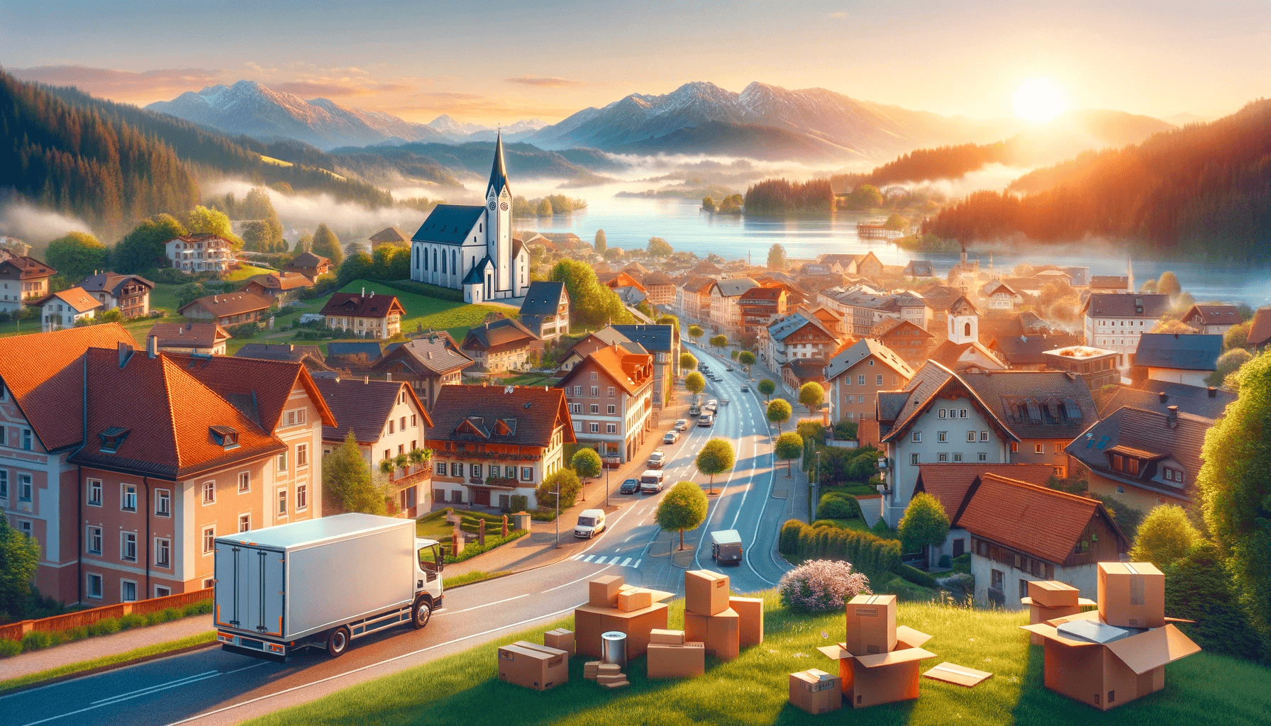 Sicherer Neuanfang in Baden – Umzugsszene mit idyllischem Stadtblick alarmanlage sicherheit sicherheitstüre sicherheitssystem smart home baden bei wien